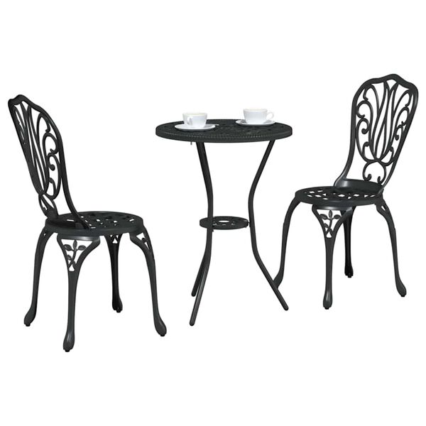 vidaXL Conjunto Bistro de Jardim 3 pcs Preto Alum&iacute;nio
