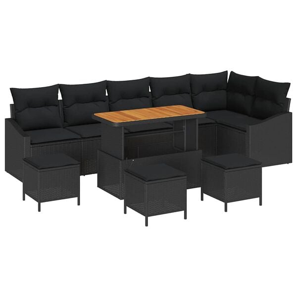 vidaXL Conjunto de Sof&aacute; de Jardim 10 pcs Preto Rattan Sint&eacute;tico