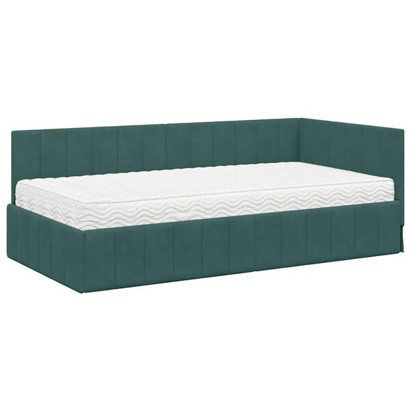 vidaXL Estrutura de Cama de Canto com Colch&atilde;o 2 pcs Verde Veludo