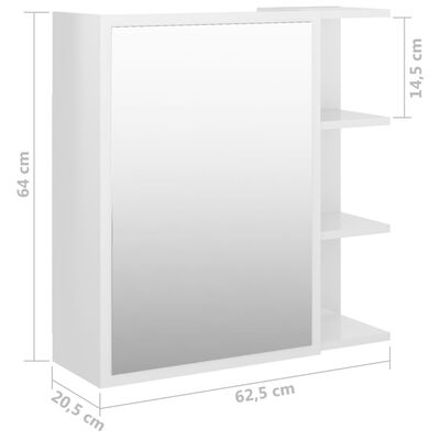 vidaXL Armário WC c/ espelho 62,5x20,5x64 cm contrap. branco brilhante