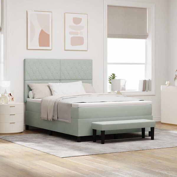 vidaXL Cama Box com colch&atilde;o Cinzento-claro 160 x 200 cm Veludo