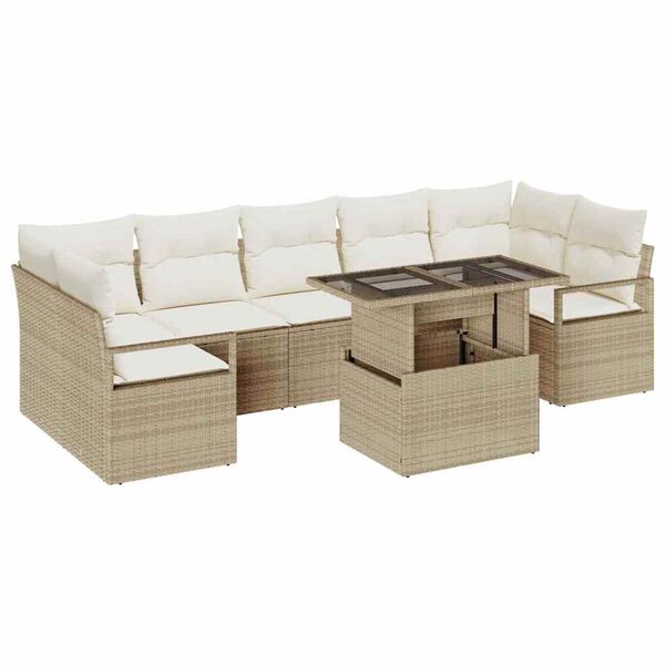 vidaXL Conjunto de Sof&aacute; de Jardim 8 pcs Bege Rattan Sint&eacute;tico