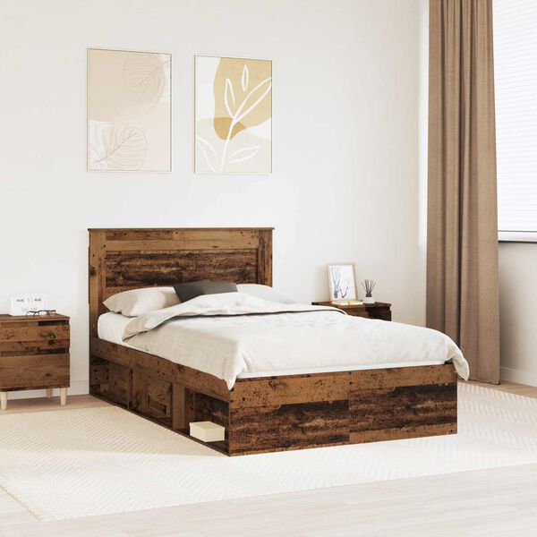 vidaXL Estrutura da Cama com cabeceira Madeira antiga 120 x 200 cm