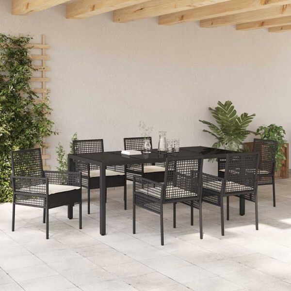 vidaXL Conjunto de Jantar para Jardim 7 pcs Preto vime PE