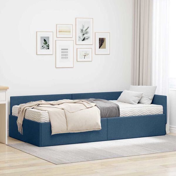 vidaXL Estrutura de Cama de Canto com Colch&atilde;o Outros 2 pcs Azul tecido
