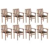 vidaXL Cadeiras de jardim empilh&aacute;veis c/ almofad&otilde;es 8 pcs teca maci&ccedil;a