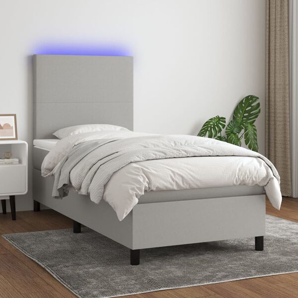 vidaXL Cama box spring c/ colch&atilde;o e LED 80x200 cm tecido cinza-claro