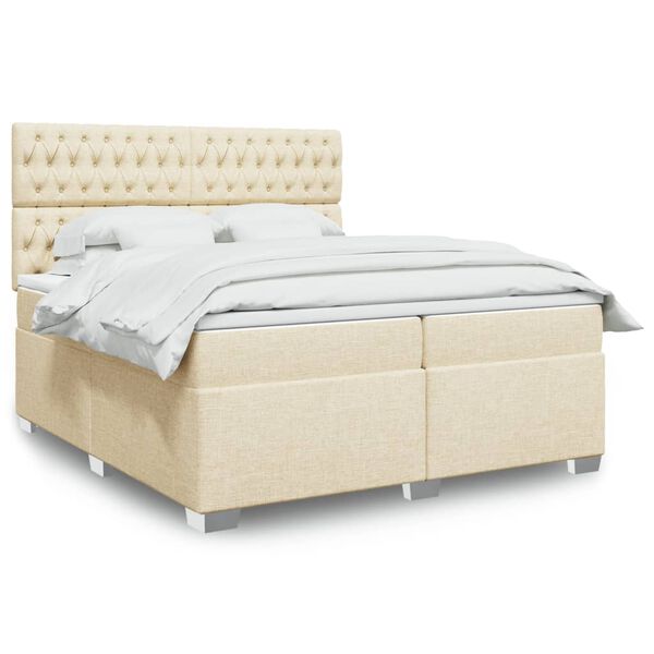 vidaXL Cama com molas/colch&atilde;o 200x200 cm tecido cor creme