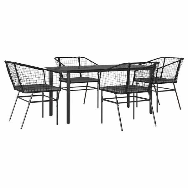 vidaXL Conjunto de jantar jardim 5 pe&ccedil;as almofadas vidro vime PE preto