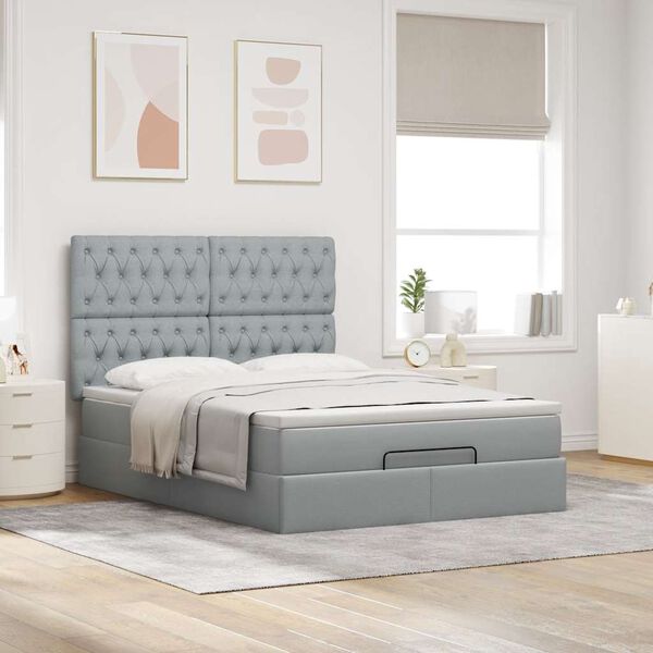 vidaXL Estrutura de cama otomana com colch&atilde;o 140x190 cm cinzento claro