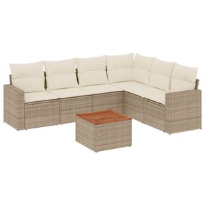 vidaXL 7 pcs conjunto de sof&aacute;s p/ jardim com almofad&otilde;es vime PE bege