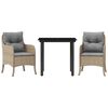 vidaXL 3 pcs conjunto de jantar p/ jardim com almofad&otilde;es vime PE bege