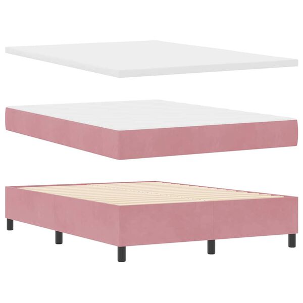 vidaXL Cama Box com colch&atilde;o com cabeceira Rosa 160 x 200 cm Veludo