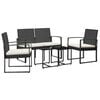 vidaXL 5 pcs conjunto de jantar p/ jardim c/ almofad&otilde;es vime PP preto