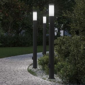vidaXL Lumin&aacute;rias de balizamento com sensor e tomada, 3 pe&ccedil;as, 110 cm, a&ccedil;o inoxid&aacute;vel, IP44