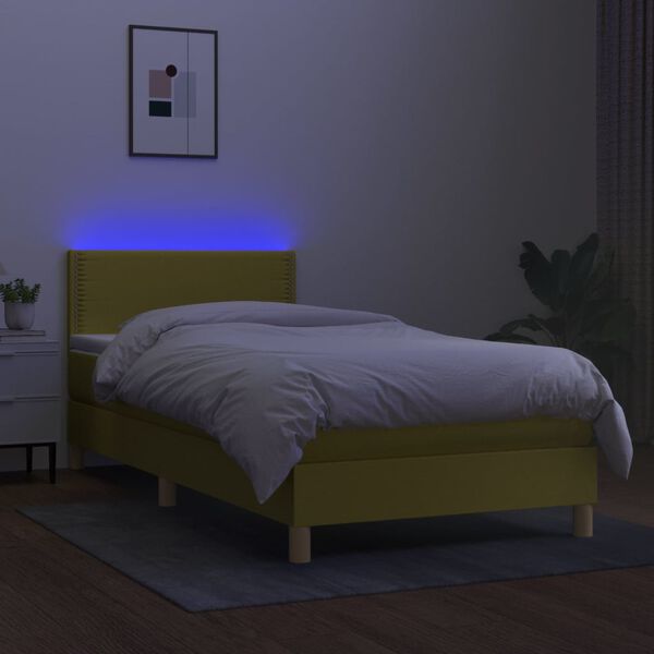 vidaXL Cama box spring c/ colch&atilde;o e LED 90x200 cm tecido verde