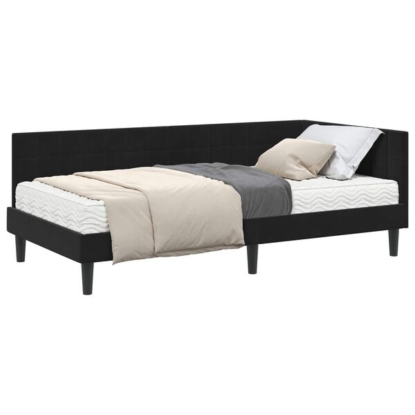vidaXL Estrutura de Cama de Canto com Colch&atilde;o 2 pcs Preto Veludo