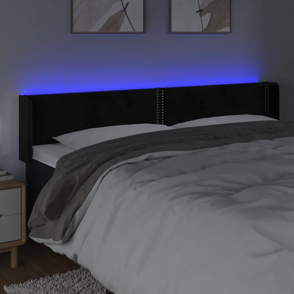 vidaXL Cabeceira de cama c/ luzes LED veludo 183x16x78/88 cm preto
