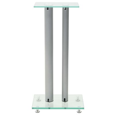 vidaXL Suportes colunas 2pcs vidro temperado design 2 pilares prateado