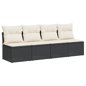 vidaXL Sof&aacute; de jardim com almofad&otilde;es 4 lugares vime PE preto