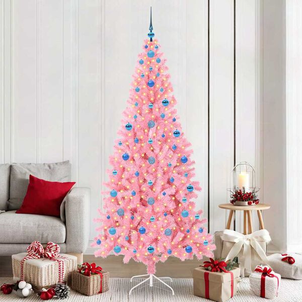 vidaXL &Aacute;rvore de Natal com 300 LEDs com suporte Rosa 210 cm PVC
