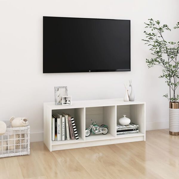 vidaXL M&oacute;vel de TV 104x33x41 cm madeira de pinho maci&ccedil;a branco