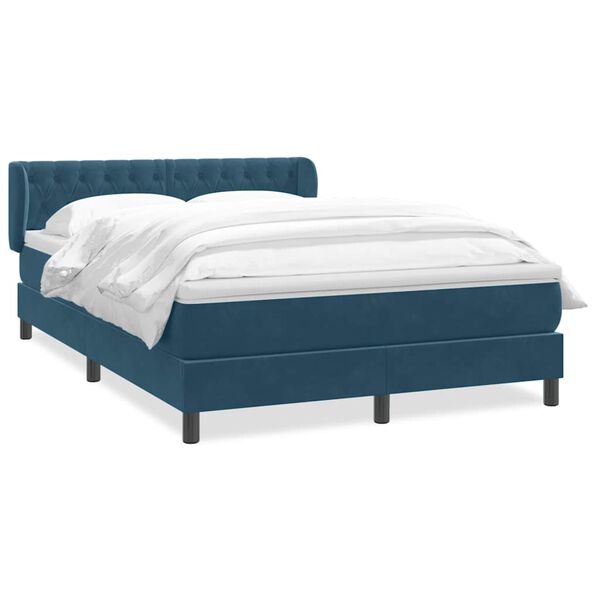 vidaXL Cama com molas/colch&atilde;o 140x210 cm veludo azul-escuro