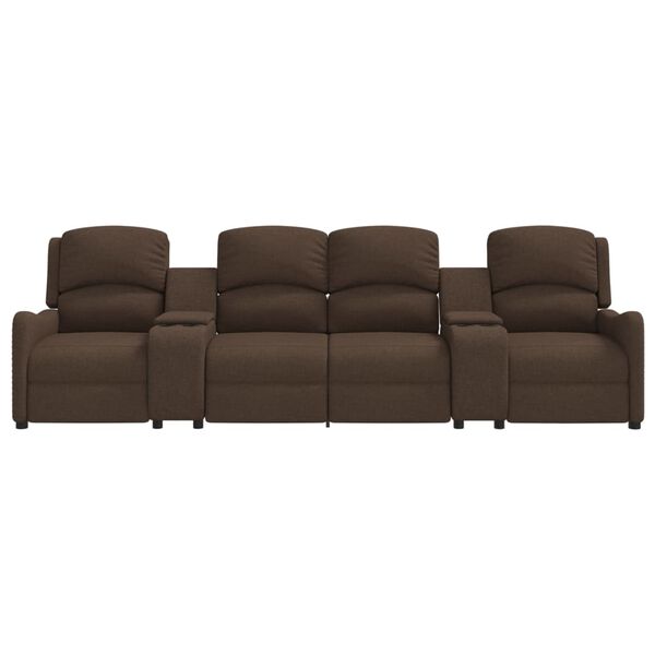 vidaXL Sof&aacute; reclin&aacute;vel 4 lugares c/ suportes copos tecido castanho