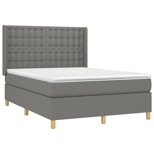 vidaXL Cama box spring c/ colch&atilde;o e LED 140x190 cm tecido cinza-escuro