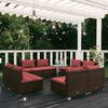 vidaXL 8 pcs conjunto lounge jardim c/ almofad&otilde;es vime PE castanho