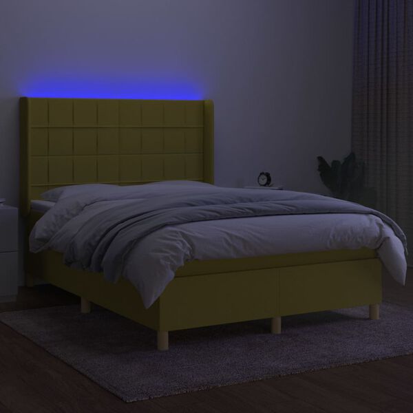 vidaXL Cama box spring c/ colch&atilde;o e LED 140x200 cm tecido verde