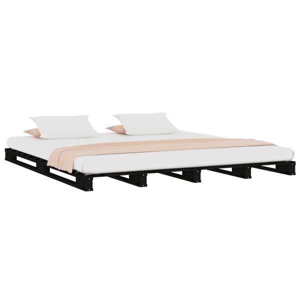 vidaXL Cama de paletes pequena de casal 120x190 cm pinho preto