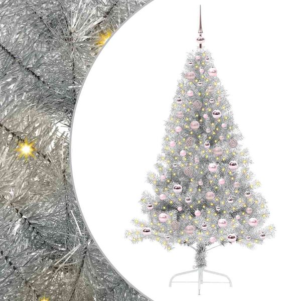 vidaXL &Aacute;rvore de Natal Artificial Pr&eacute;-iluminada Prateado 180 cm PET