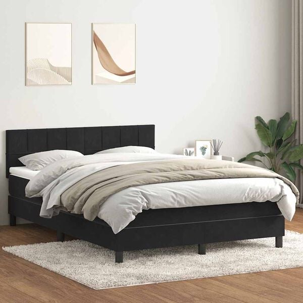 vidaXL Cama com molas/colch&atilde;o 160x210 cm veludo preto