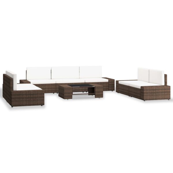 vidaXL 8 pcs conjunto lounge para jardim vime PE castanho