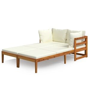 vidaXL Espregui&ccedil;adeiras c/ almofad&otilde;es cor creme 2pcs madeira de ac&aacute;cia