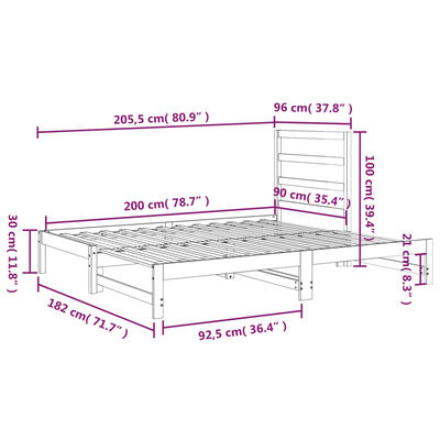 vidaXL Sofá-cama de puxar 2x(90x200) cm madeira de pinho maciça
