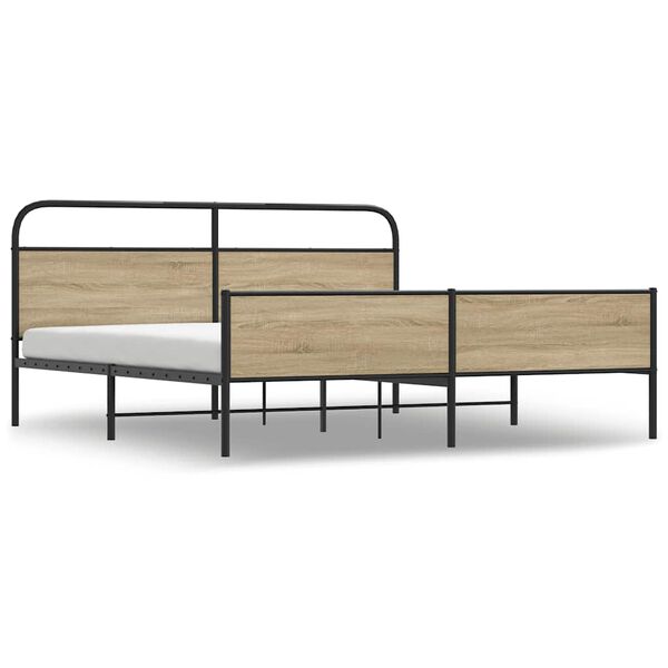 vidaXL Estrutura de cama sem colchão 193x203cm metal carvalho fumado