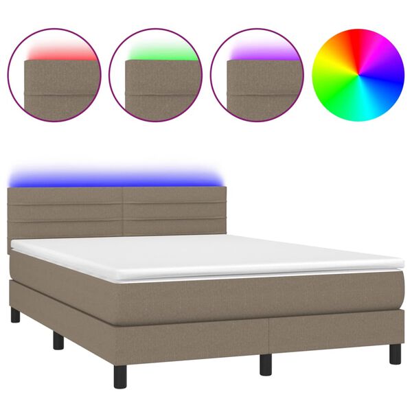 vidaXL Cama box spring colch&atilde;o/LED 140x200 cm tecido cinza-acastanhado