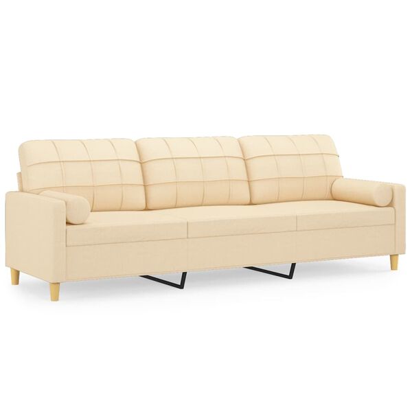 vidaXL Sof&aacute; 3 lugares c/ almofadas e almofad&otilde;es 210cm tecido cor creme