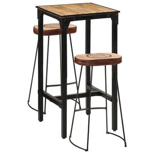 vidaXL 3 pcs conj. de bar madeira de mangueira &aacute;spera maci&ccedil;a e metal