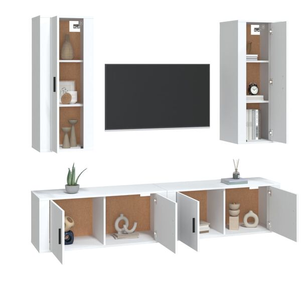 vidaXL Conjunto m&oacute;veis de TV 4 pcs madeira processada branco