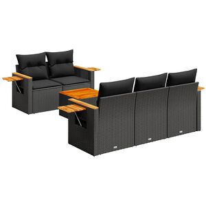 vidaXL 6 pcs conjunto sof&aacute;s de jardim c/ almofad&otilde;es vime PE preto