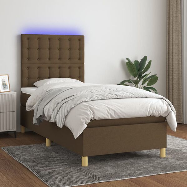 vidaXL Cama box spring c/ colch&atilde;o/LED 90x200 cm tecido castanho-escuro
