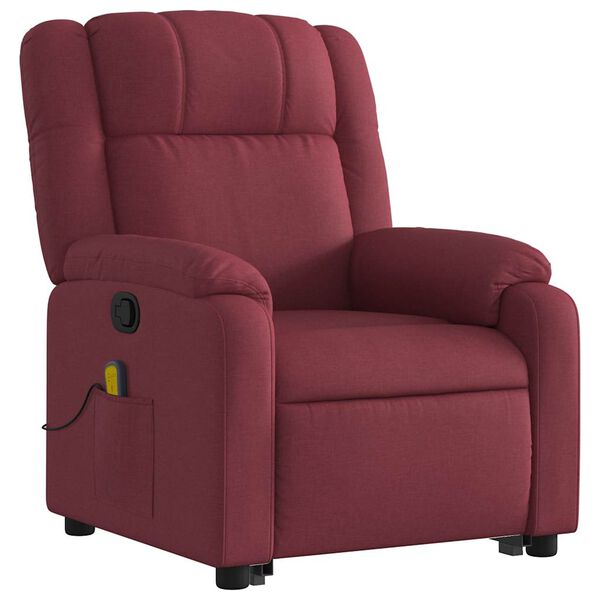 vidaXL Poltrona de massagens reclin. elevat&oacute;ria tecido vermelho tinto