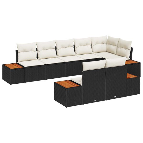 vidaXL Conjunto de Sof&aacute; de Jardim 8 pcs Preto e Creme Polirattan