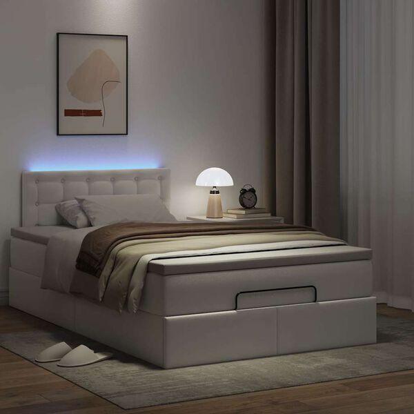vidaXL Cama otomana com colchões & LEDs 120x190 cm couro artificial