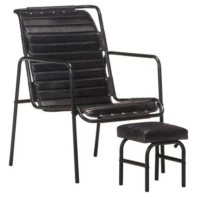 vidaXL Cadeira com braços e apoio de pés couro genuíno preto