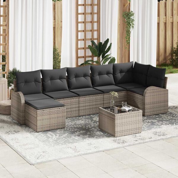 vidaXL Conjunto de Sof&aacute; de Jardim 8 pcs Cinzeto Rattan Sint&eacute;tico