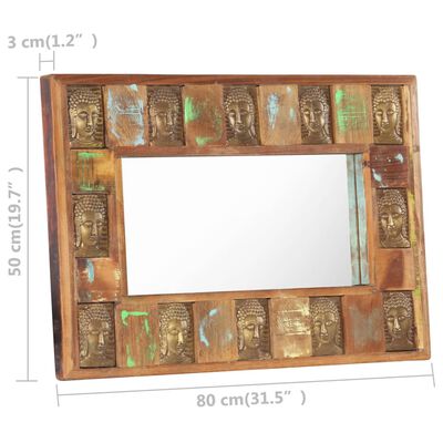vidaXL Espelho com budas 80x50 cm madeira recuperada maciça